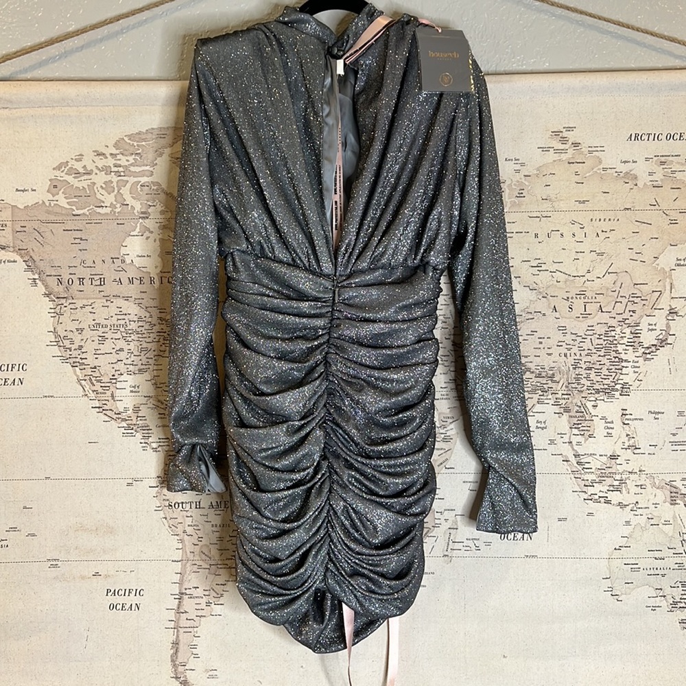 RARE House of CB 'Irena' Silver Sparkle Draped Dress NWT - Picture 12 of 16